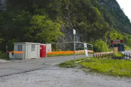 The construction site for the safety works of the slope