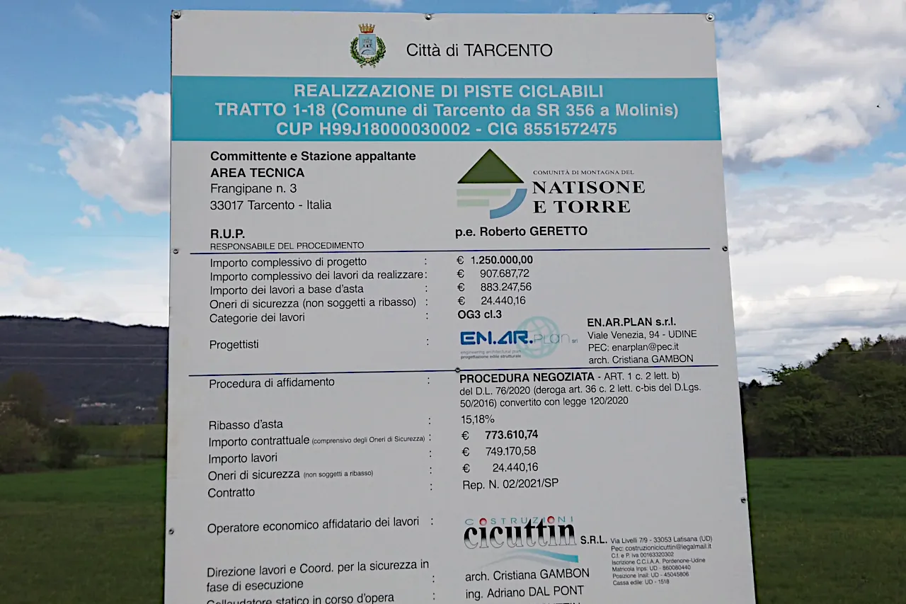The sign of the works with the technical data of the work